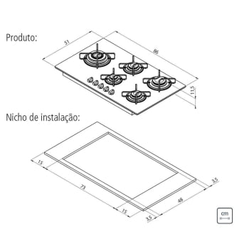 Cooktop a Gás Tramontina Penta Side Plus W 5GG Tri 90 Vidro Branco 5 Queimadores 94709371