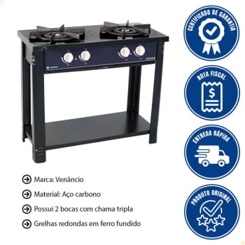 Fogão Industrial Venâncio a Gás Bravo 2 Bocas Azul Esmaltado BR2BAZ 16564