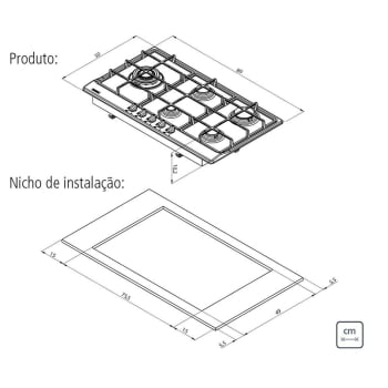 Cooktop a Gás Tramontina Penta Plus 5GX TRI HE Safestop 90 Inox 5 Queimadores 94752104