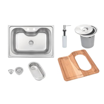 Cuba Tramontina Morgana 60 FX 69x49 cm Inox com Lixeira Tábua Dosador Cesto e Válvula 94990002