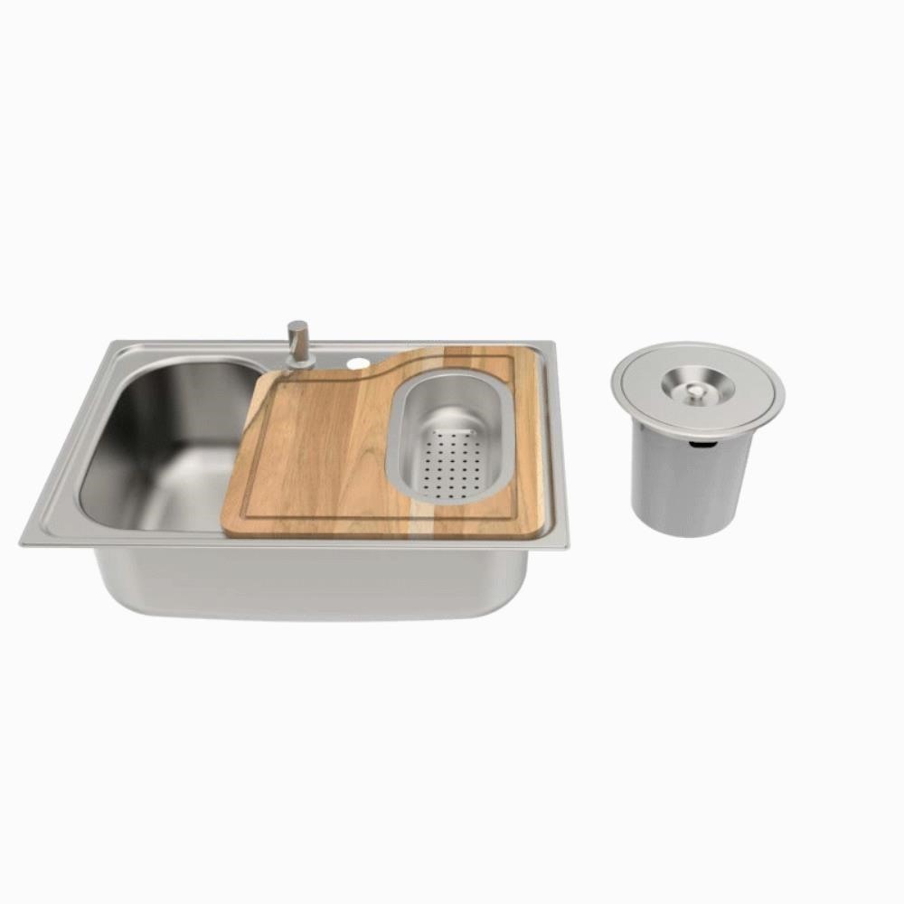 Cuba Tramontina Morgana 60 FX 69x49 cm Inox com Lixeira Tábua Dosador Cesto e Válvula 94990002