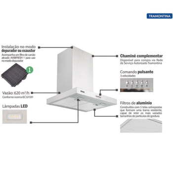 Coifa de Parede Tramontina New Dritta em Aço Inox 60 cm 127V 95800001