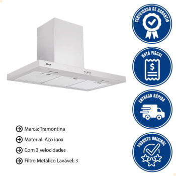 Coifa de Parede Tramontina New Dritta em Aço Inox 90 cm 220V 95800004