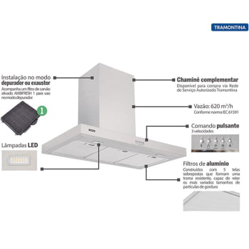 Coifa de Parede Tramontina New Dritta em Aço Inox 90 cm 220V 95800004