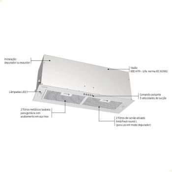 Coifa de Embutir Tramontina Incasso Retangular em Aço Inox 75 cm 127V 95800015