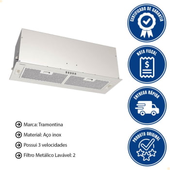 Coifa de Embutir Tramontina Incasso Retangular em Aço Inox 75 cm 220V 95800016