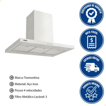 Coifa de Ilha Tramontina New Dritta Isla em Aço Inox 90 cm 127V 95800017