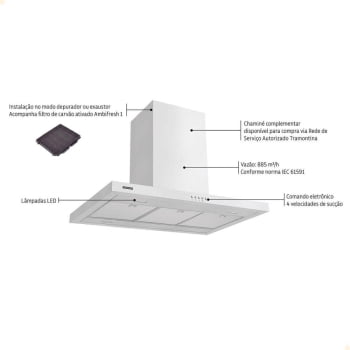 Coifa de Ilha Tramontina New Dritta Isla em Aço Inox 90 cm 220V 95800018