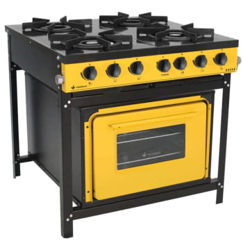 Fogão Industrial Venâncio Bravo a Gás 4 Bocas com Forno Amarelo Esmaltado BR4BFAM