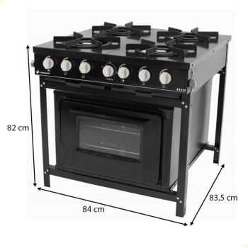 Fogão Industrial Venâncio Bravo a Gás 4 Bocas com Forno Preto Esmaltado BR4BFPR 16627