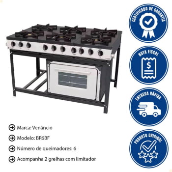 Fogão Industrial Venâncio a Gás Bravo 6 Bocas com Forno Padrão BR6BF 16604