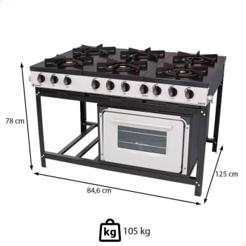 Fogão Industrial Venâncio a Gás Bravo 6 Bocas com Forno Padrão BR6BF 16604