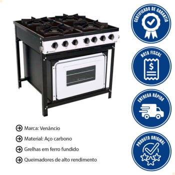 Fogão Industrial Venâncio Bravo a Gás 4 Bocas com Forno Branco Esmaltado BR4BFBR 16607