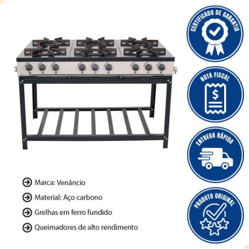 Fogão Industrial Venâncio a Gás Bravo 6 Bocas Padrão BR6B 16598