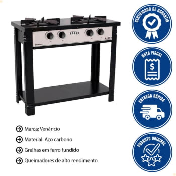 Fogão Industrial Venâncio a Gás Bravo 2 Bocas Cinza Esmaltado BR2B 16556