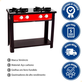 Fogão Industrial Venâncio a Gás Bravo 2 Bocas Vermelho Esmaltado BR2BVR 16568