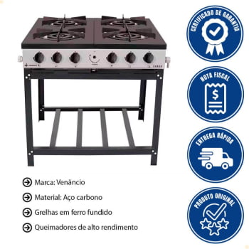 Fogão Industrial Venâncio a Gás Bravo 4 Bocas Cinza Esmaltado BR4B 16590