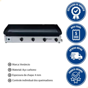 Chapa a Gás Venâncio em Aço Inox Deguste Luxo com 100 cm C100 14223