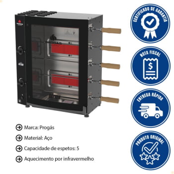 Forno Assador Rotativo Action Progás a Gás 5 Espetos Bivolt PRAC-05L P43629