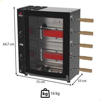 Forno Assador Rotativo Action Progás a Gás 5 Espetos Bivolt PRAC-05L P43629