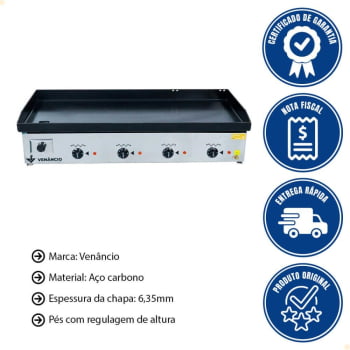 Chapa Bifeteira Venâncio Elétrica 101x50cm com espessura de 6,35mm em Aço Inox 220V CE100 14267