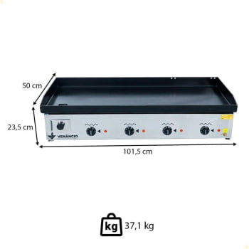 Chapa Bifeteira Venâncio Elétrica 101x50cm com espessura de 6,35mm em Aço Inox 220V CE100 14267