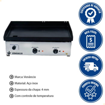 Chapa Bifeteira Elétrica Venancio Inox Modelo 650 220V CE65 14261