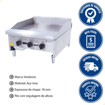 Chapa Venâncio Americana A Gás 60 Cm Profissional 18mm CG60