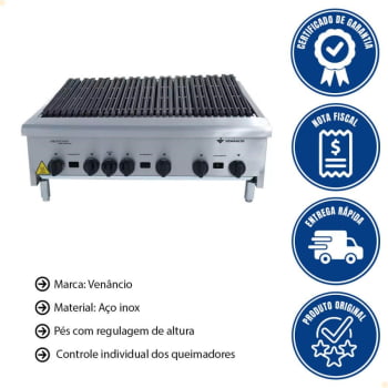 Chapa Grill Charbroiler Americana Venancio Corpo em Aço Inox Escovado a Gás 90cm - CGG90 14186