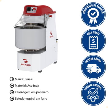 Amassadeira Espiral Braesi 60 Litros 2,5/4cv 380V Trifásico Tacho De Inox AES-60/1-2V ST B18447