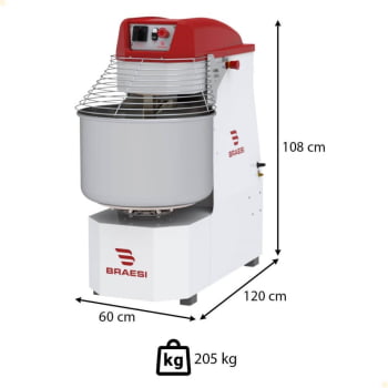 Amassadeira Espiral Braesi 60 Litros 2,5/4cv 380V Trifásico Tacho De Inox AES-60/1-2V ST B18447