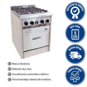 Fogão Profissional Venâncio  Don Bidone 4 Bocas com Forno Gás GLP FDB4F 14612