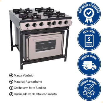 Fogão Industrial Venâncio Bravo a Gás 4 Bocas com Forno Cinza Esmaltado BR4BF 16606