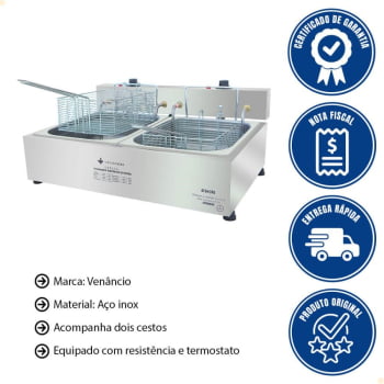 Super Fritador Venâncio Óleo Elétrico 2 Cubas e Meia 10 Litros 220V SFE212220