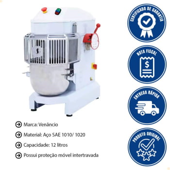 Batedeira Planetária Industrial Venâncio 12 Litros 1205W 220V - VBPS12NR220