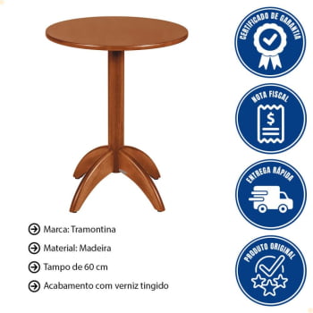 Mesa de Madeira Redonda Alta Tramontina em Tauarí Amêndoa 14006160
