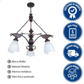 Lustre Muller Rústico 3 Lâmpada Envelhecida 503E