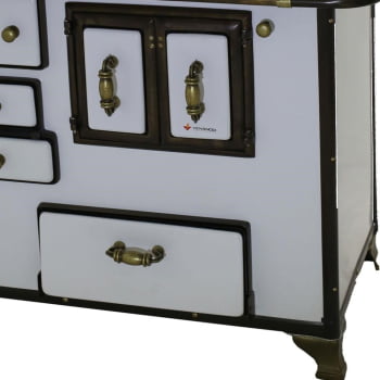 Fogão a Lenha Venâncio Barroco Branco Gabinete Nº03 Lado Direito com Tampa FL3GBRCX