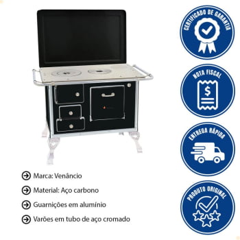 Fogão a Lenha Venâncio Tradicional Preto Nº01 Lado Direito com Tampa FL1CX