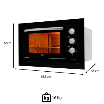 Kit Forno Elétrico 48L + Micro-Ondas 25L Fischer Fit Line Embutir Preto 220V