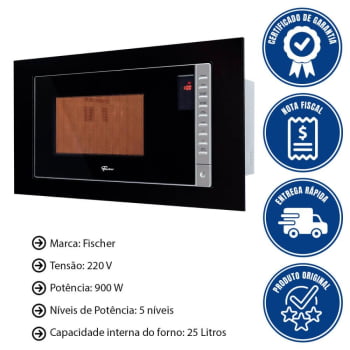 Kit Forno Elétrico 48L + Micro-Ondas 25L Fischer Fit Line Embutir Preto 220V