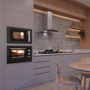 Kit Forno Elétrico 48L + Micro-Ondas 25L Fischer Fit Line Embutir Preto 220V