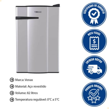 Refrigerador Frigobar Venax Com 2 Prateleiras Fixas 82 L NGV 10 Inox 220v 7170
