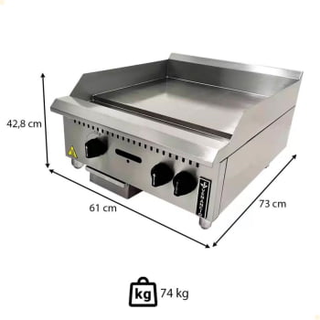 Chapa a Gás Industrial de Mesa Venâncio Inox Manual 60cm Prime 8mm Profissional PCM060G-MEA 21437