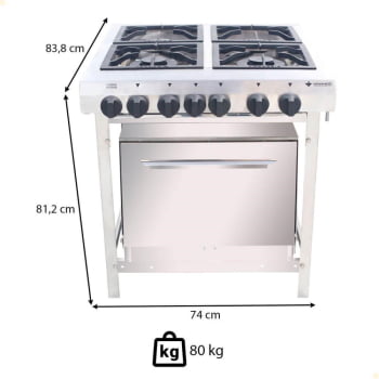 Fogão Industrial Venâncio a Gás Inox Extra 4 Bocas com Forno Painel EI4D2F