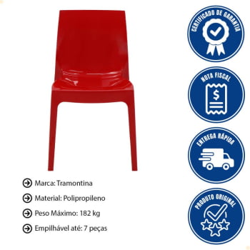 Conjunto 4 Cadeiras Plástica Tramontina Monobloco Alice Vermelha 92037040