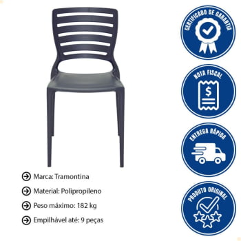 Conjunto 4 Cadeiras Tramontina Sofia Grafite sem Braços com Encosto Vazado Horizontal 92237007