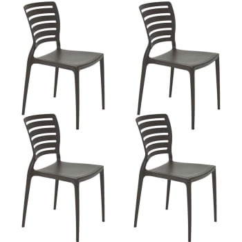 Kit 4 Cadeiras Tramontina Sofia Marrom sem Braços com Encosto Vazado Horizontal 92237109 Kit 4 Cadeiras Tramontina Sofia Marrom sem Braços com Encosto Vazado Horizontal 92237109