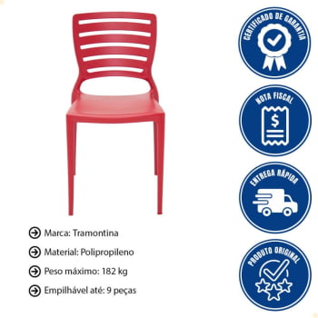 Conjunto 4 Cadeiras Tramontina Sofia Vermelha sem Braços com Encosto Vazado Horizontal 92237040
