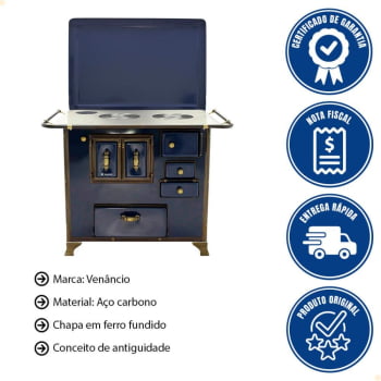 Fogão a Lenha Venâncio Barroco Azul Gabinete Nº03 Lado Esquerdo com Tampa FL3GBRCX